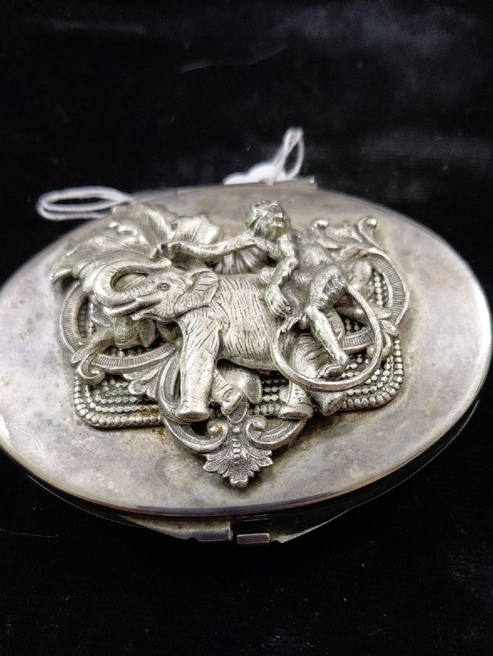 Vintage Silver Elephant and Monkey Compact